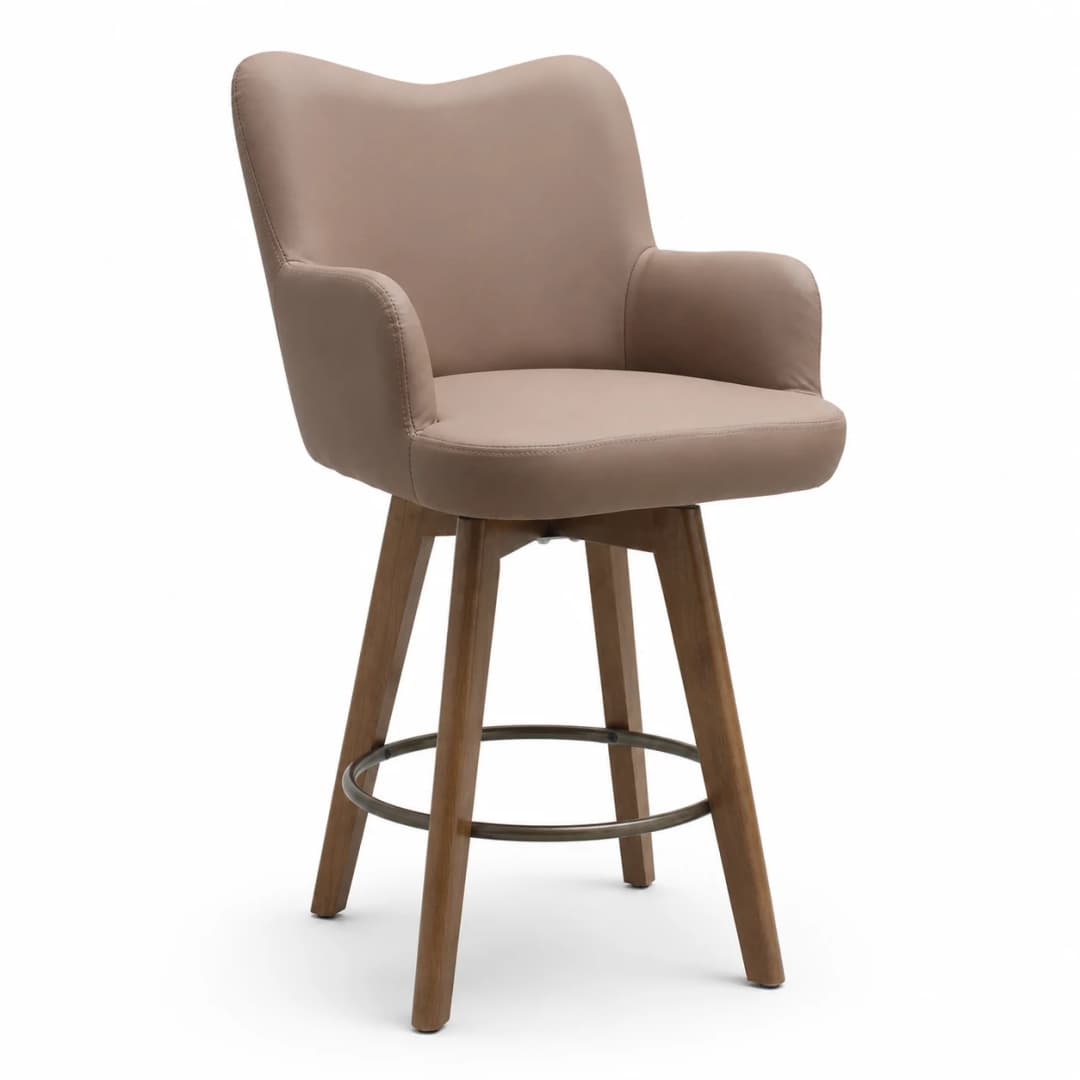 Set of 2 Counter Height Bar Stools with Arms, 26 Inch PU Leather Kitchen Island Chairs, Brown