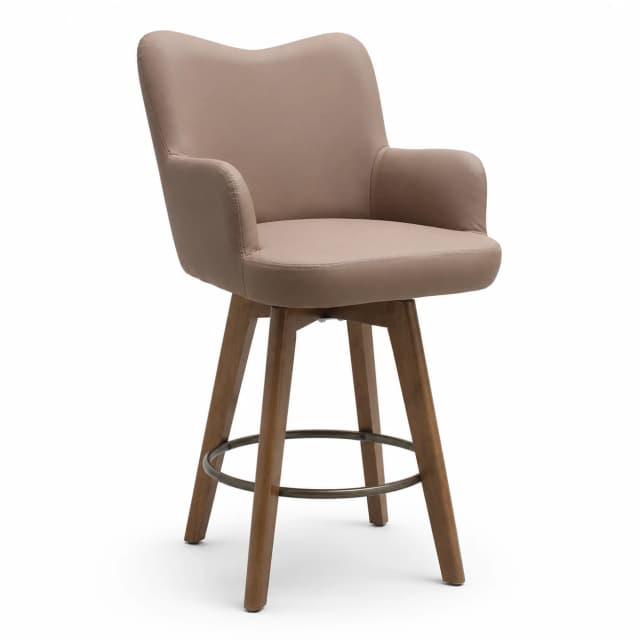 Set of 2 Counter Height Bar Stools with Arms, 26 Inch PU Leather Kitchen Island Chairs, Brown image 1