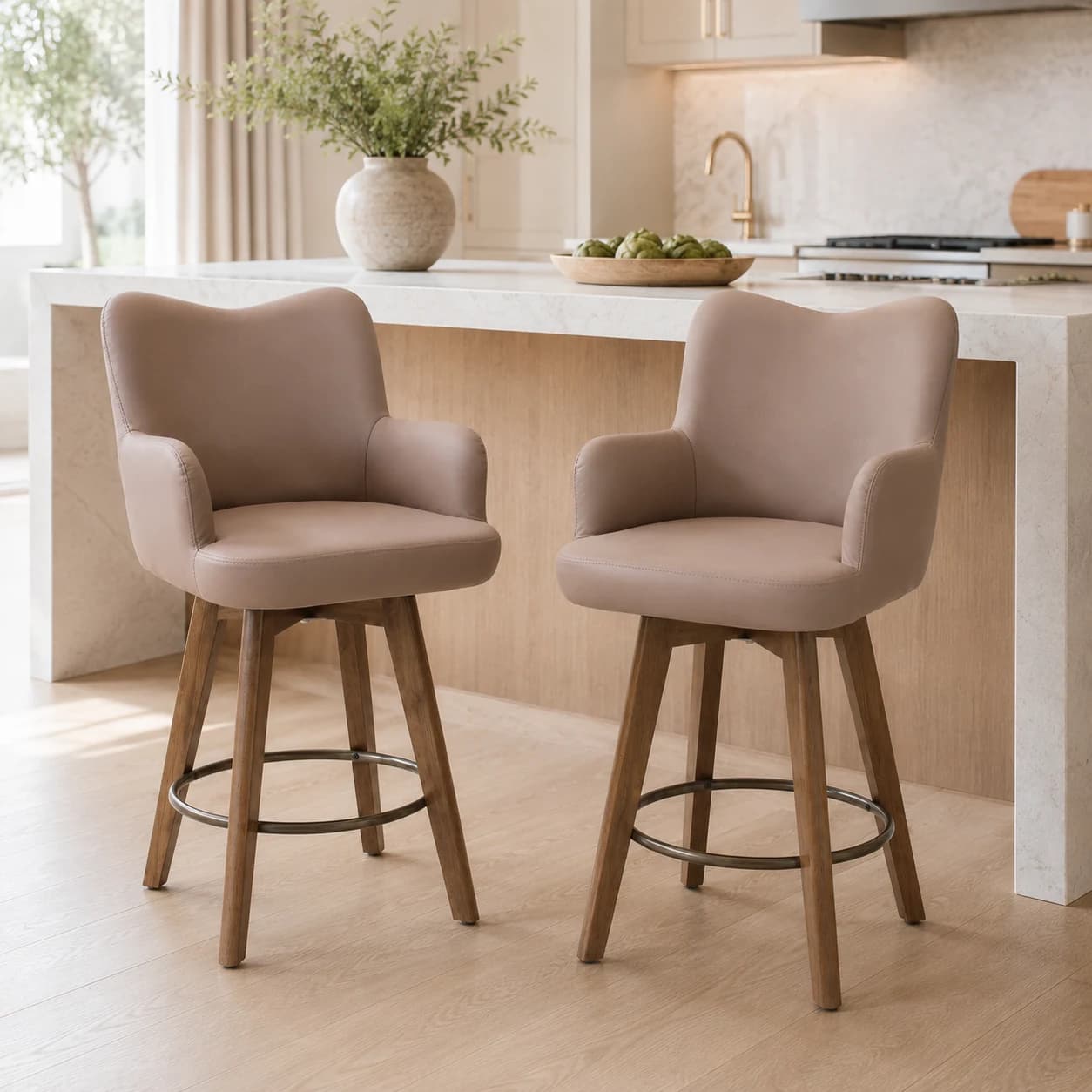 Counter height bar stools in a modern kitchen