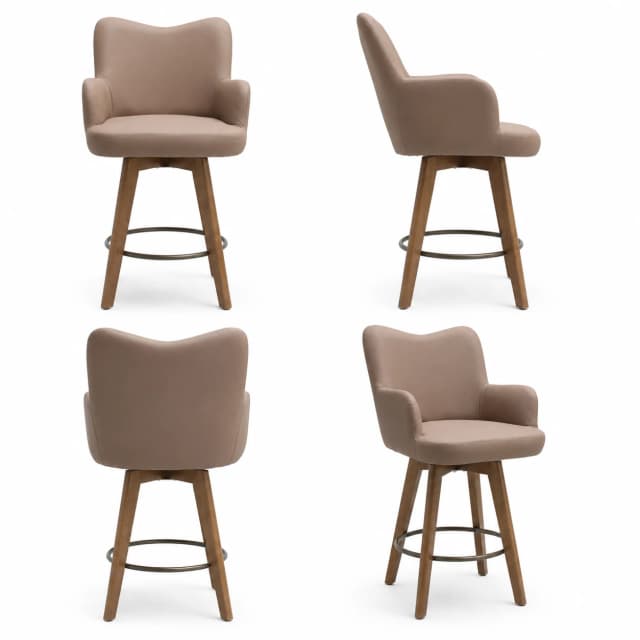Set of 2 Counter Height Bar Stools with Arms, 26 Inch PU Leather Kitchen Island Chairs, Brown image 2